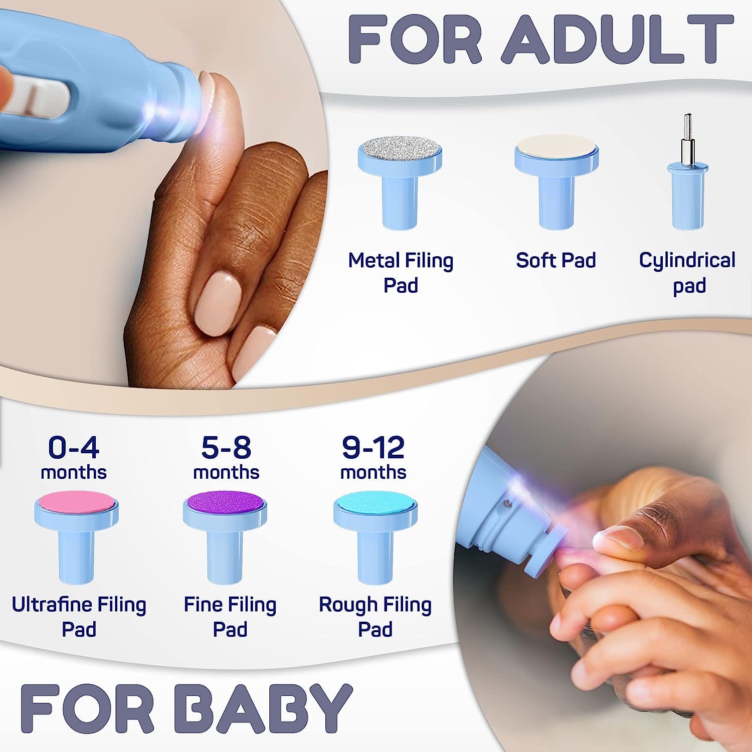 Rechargeable Baby Nail Trimmer - Baby Nail Clippers Electric w/Led Light for Newborn, Infant, Toddler, Kids - Baby Manicure Fingernail Care Set w/Scissors - Baby Essentials Must Haves Grinder Cutter… - Image 8
